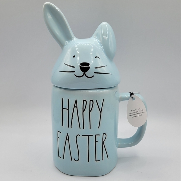 Rae Dunn Happy Easter Blue Bunny mug topper Ceramic Mug - Picture 4 of 4